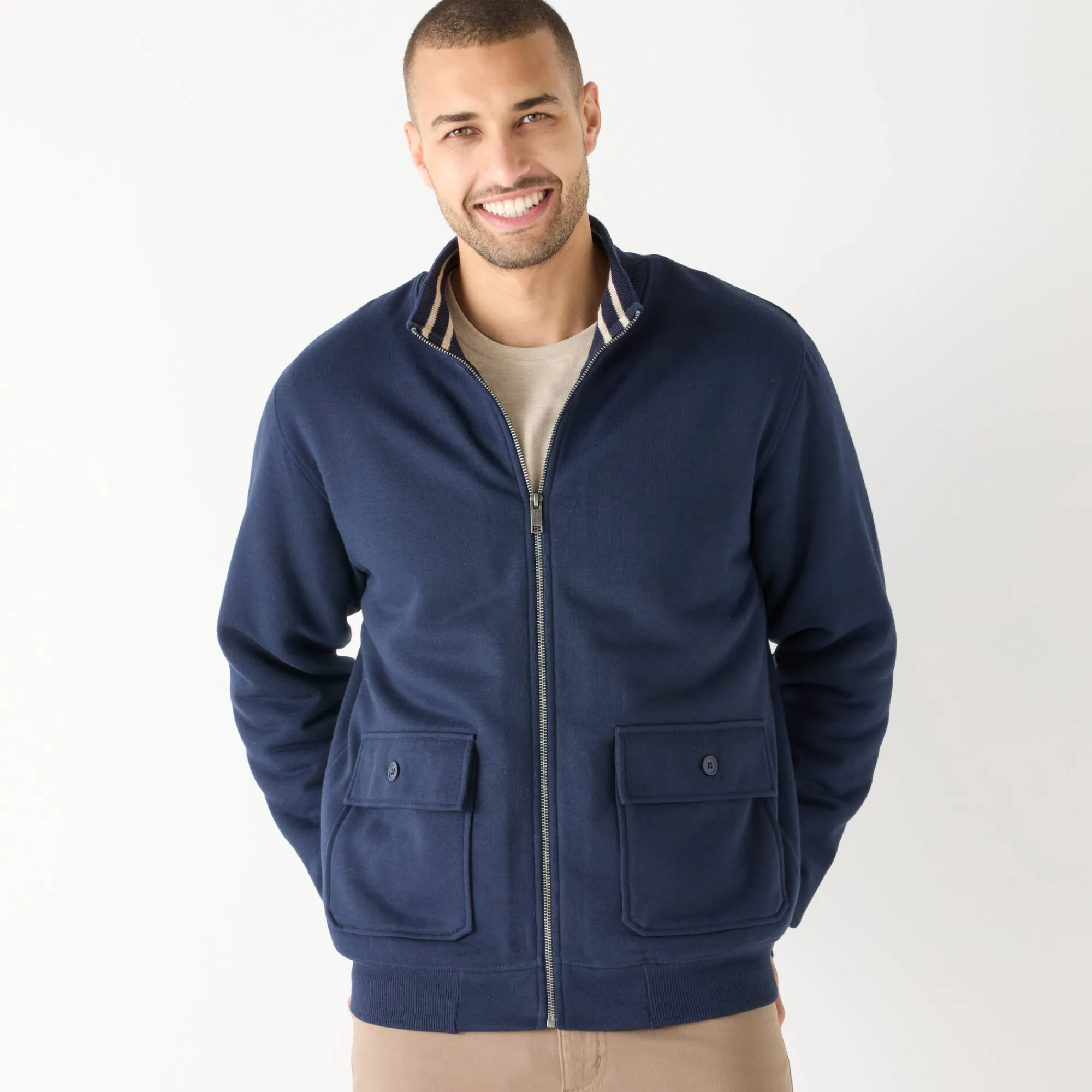 Mantel En Jas<Blancheporte Blouson met rits en opstaande kraag, in molton met sherpavoering marine