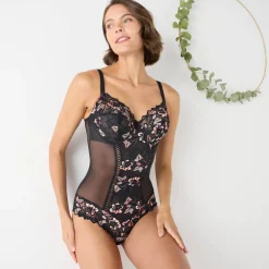 Feestelijke Lingerie|Body En Panty<Sans Complexe Body in tweekleurige kant en tule Arum Cabaret - met beugels zwart
