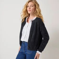 Feestoutfits Dames|Trui En Vest<Blancheporte Bolero in harig tricot met lange mouwen zwart