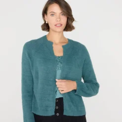 Feestoutfits Dames|Trui En Vest<Blancheporte Bolero in harig tricot met lange mouwen smaragd