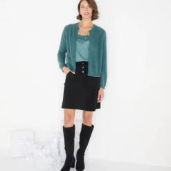 Feestoutfits Dames|Trui En Vest<Blancheporte Bolero in harig tricot met lange mouwen smaragd
