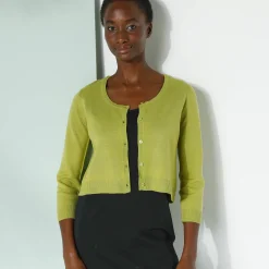 Trui En Vest<Blancheporte Bolero-vest met knopen, zachte touch mosgroen