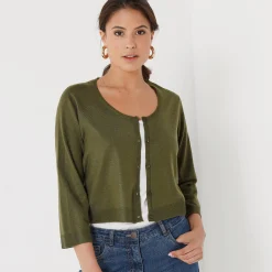 Trui En Vest<Blancheporte Bolero-vest met knopen, zachte touch kaki
