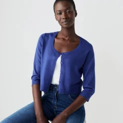 Trui En Vest<Blancheporte Bolero-vest met knopen, zachte touch felblauw