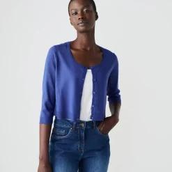 Trui En Vest<Blancheporte Bolero-vest met knopen, zachte touch felblauw