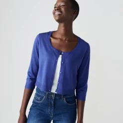 Trui En Vest<Blancheporte Bolero-vest met knopen, zachte touch felblauw