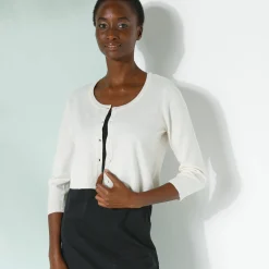 Trui En Vest<Blancheporte Bolero-vest met knopen, zachte touch ecru