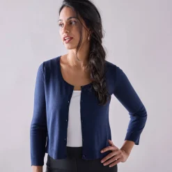 Trui En Vest<Blancheporte Bolero-vest met knopen, zachte touch marine