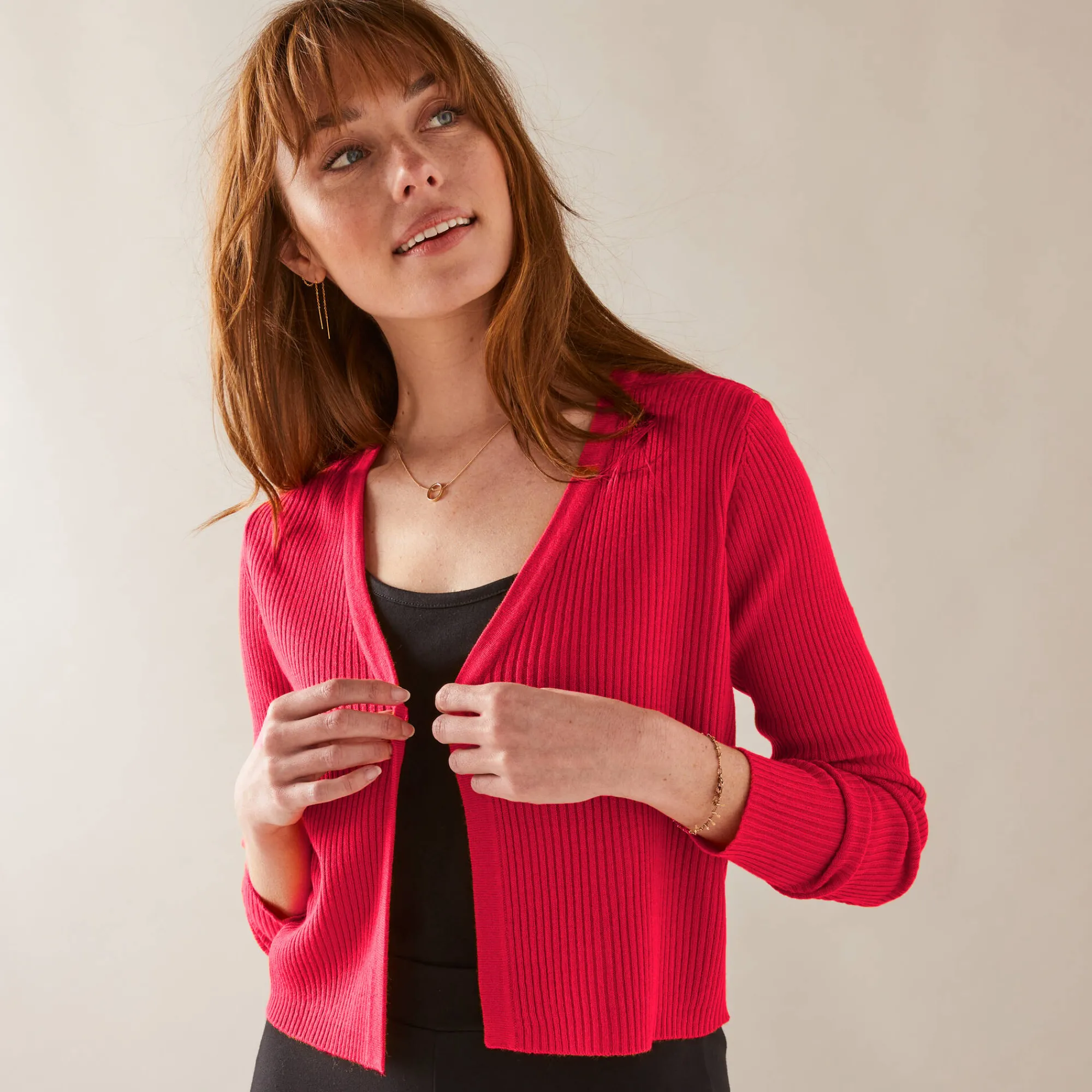 Trui En Vest<Blancheporte Bolerovest, ribtricot rood
