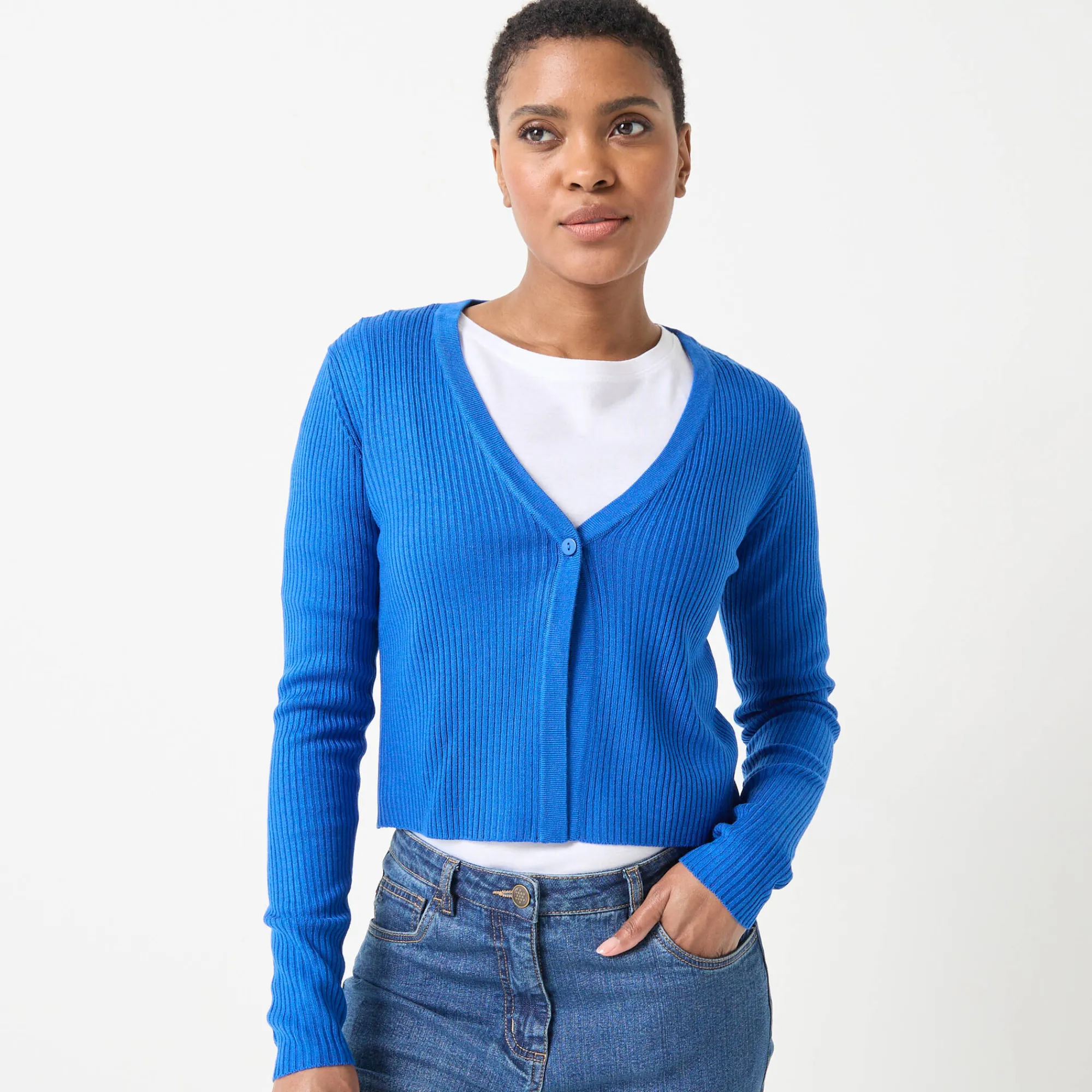 Trui En Vest<Blancheporte Bolerovest, ribtricot felblauw