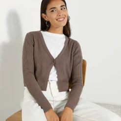 Trui En Vest<Blancheporte Bolerovest, ribtricot taupe