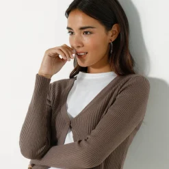 Trui En Vest<Blancheporte Bolerovest, ribtricot taupe