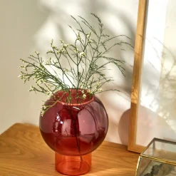 Feestdecoratie|Decoratieartikel<Blancheporte Bolvormige vaas in gekleurd glas, 17 cm hoog granaatrood
