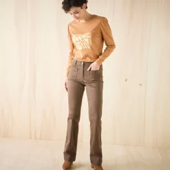 Broek<Blancheporte Bootcut broek, opgestikte zakken chocolade