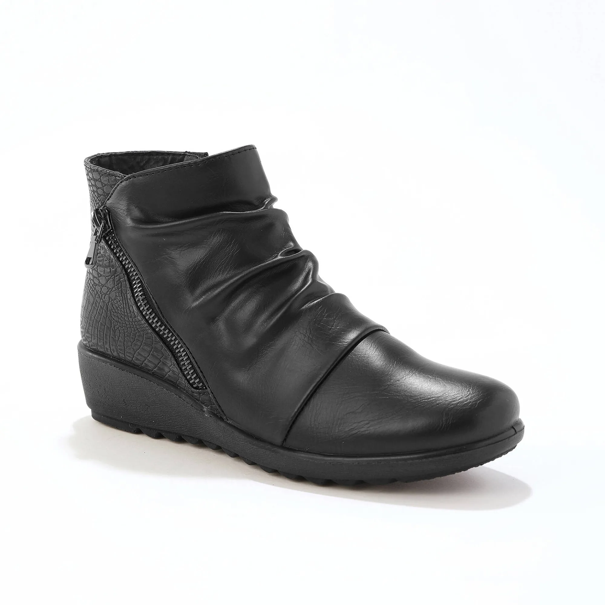 Bottines En Boots|Schoenen<Blancheporte Boots in 2 materialen met plissé en sleehak - zwart