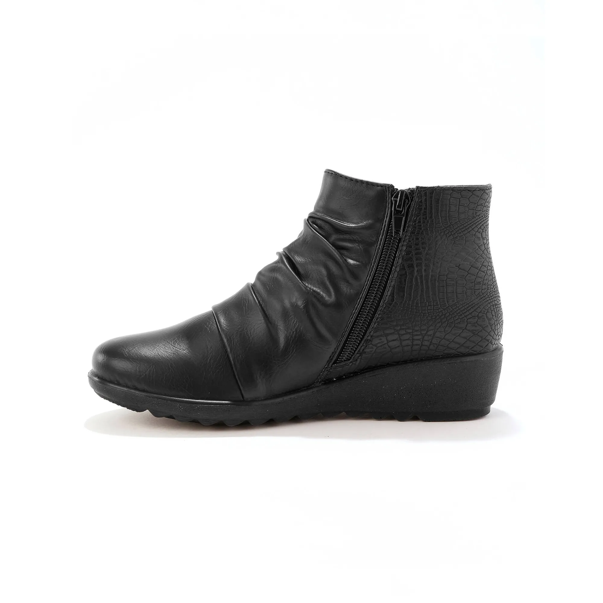Bottines En Boots|Schoenen<Blancheporte Boots in 2 materialen met plissé en sleehak - zwart