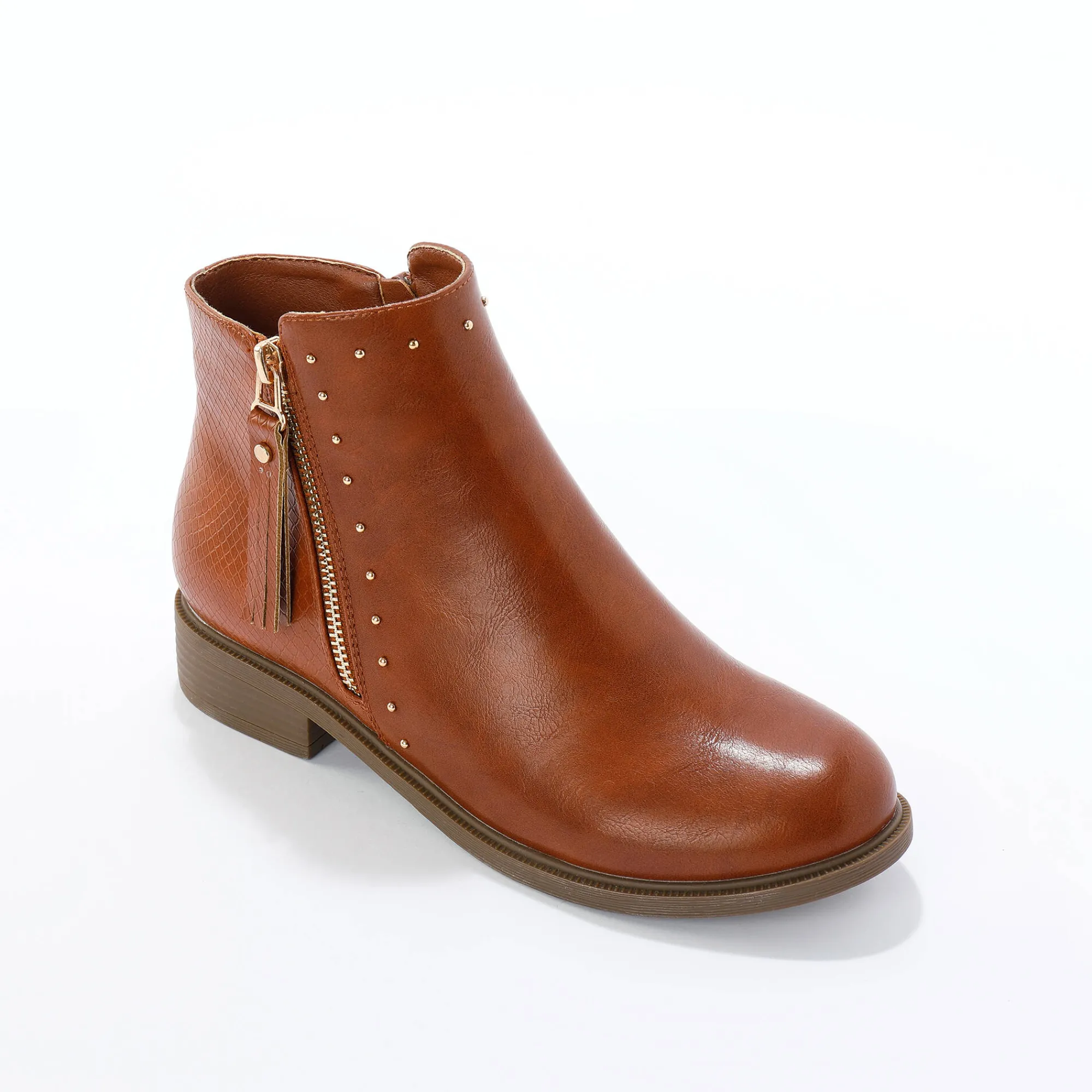 Bottines En Boots|Schoenen<Blancheporte Boots in 2 materialen, rits en sierspijkers karamel