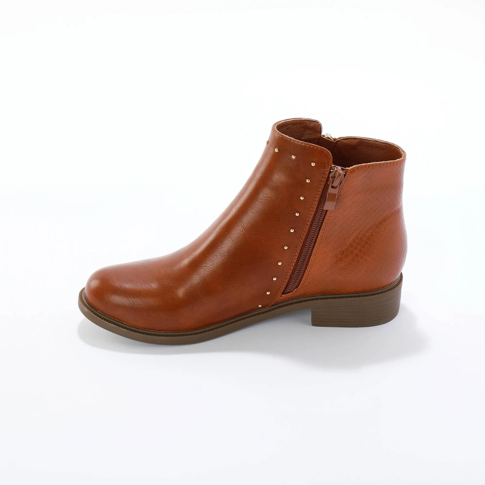 Bottines En Boots|Schoenen<Blancheporte Boots in 2 materialen, rits en sierspijkers karamel