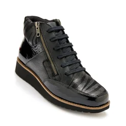 Bottines En Boots|Schoenen<PédiConfort Boots met rits en veters, breed model - zebramotieven zwart