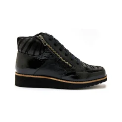 Bottines En Boots|Schoenen<PédiConfort Boots met rits en veters, breed model - zebramotieven zwart