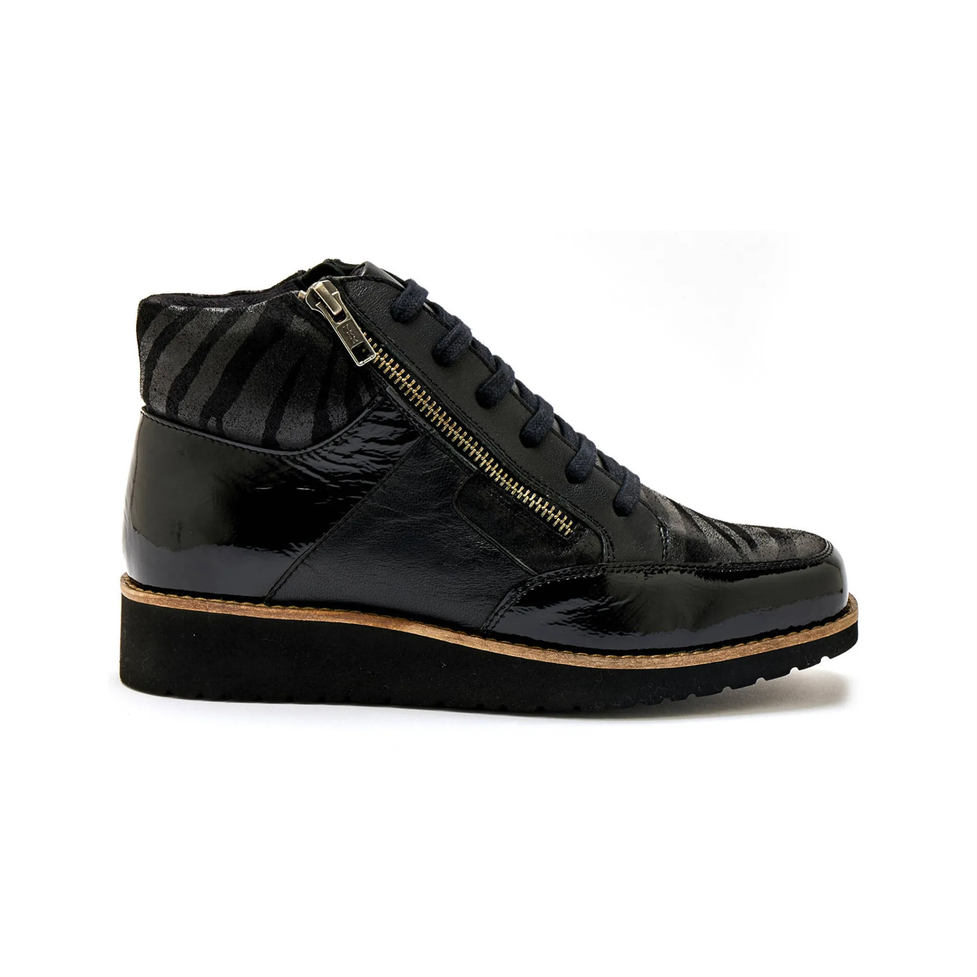 Bottines En Boots|Schoenen<PédiConfort Boots met rits en veters, breed model - zebramotieven zwart