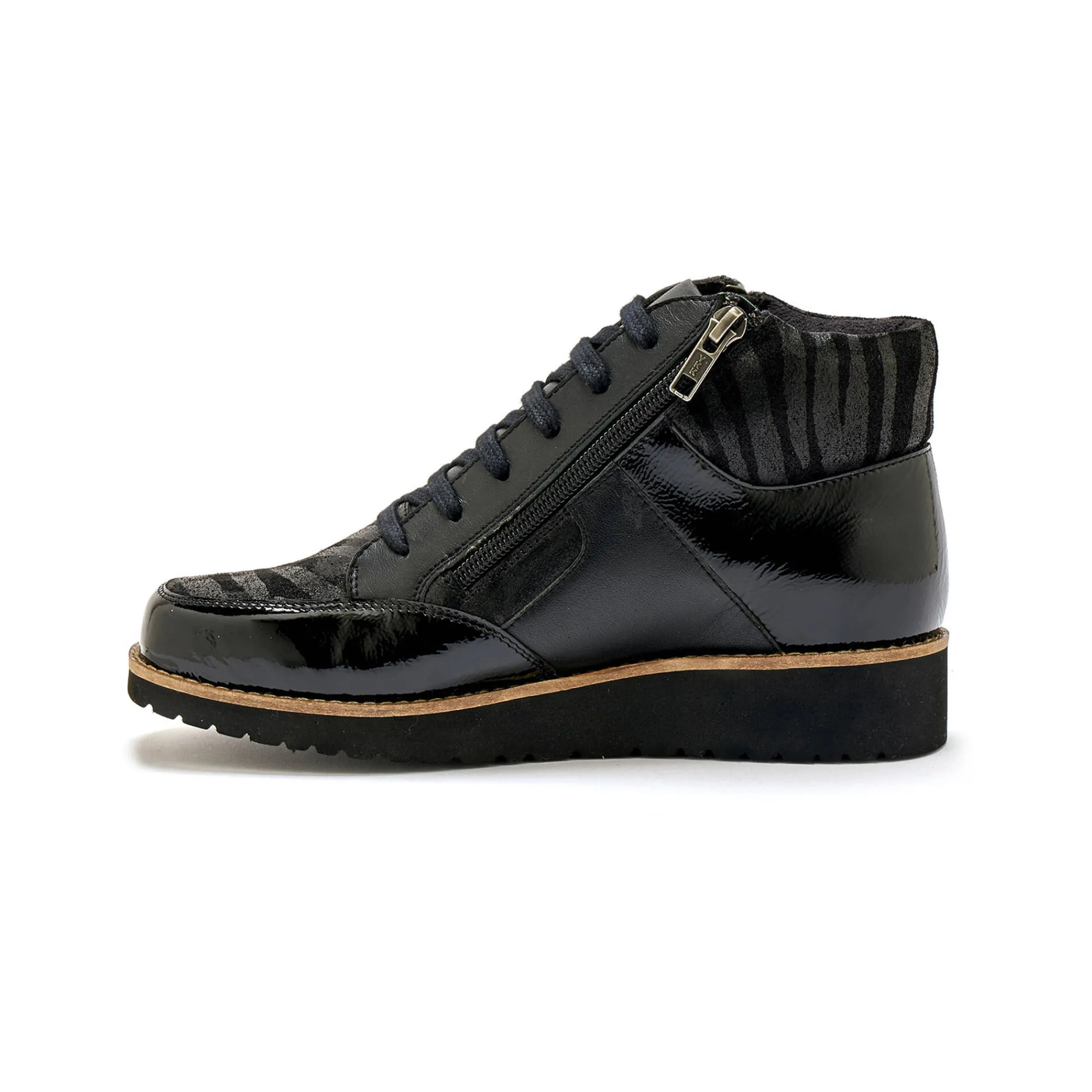 Bottines En Boots|Schoenen<PédiConfort Boots met rits en veters, breed model - zebramotieven zwart