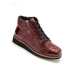 Bottines En Boots|Schoenen<PédiConfort Boots met rits en veters, breed model - zebramotieven bordeaux
