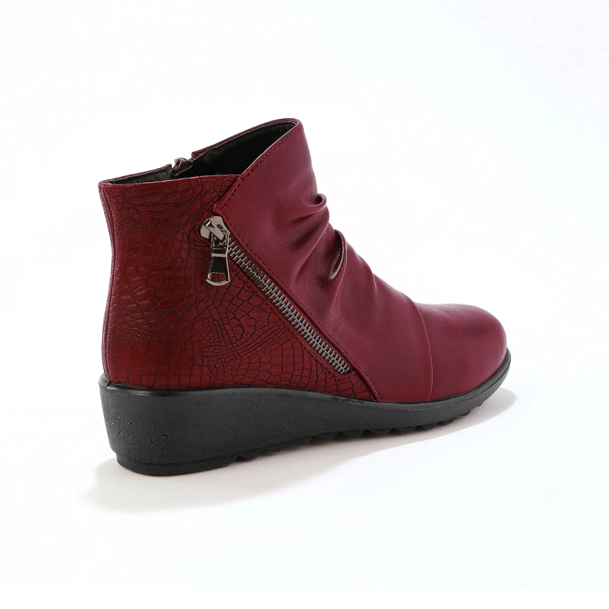 Bottines En Boots|Schoenen<Blancheporte Boots met sleehak en rits, getextureerd effect achter bordeaux