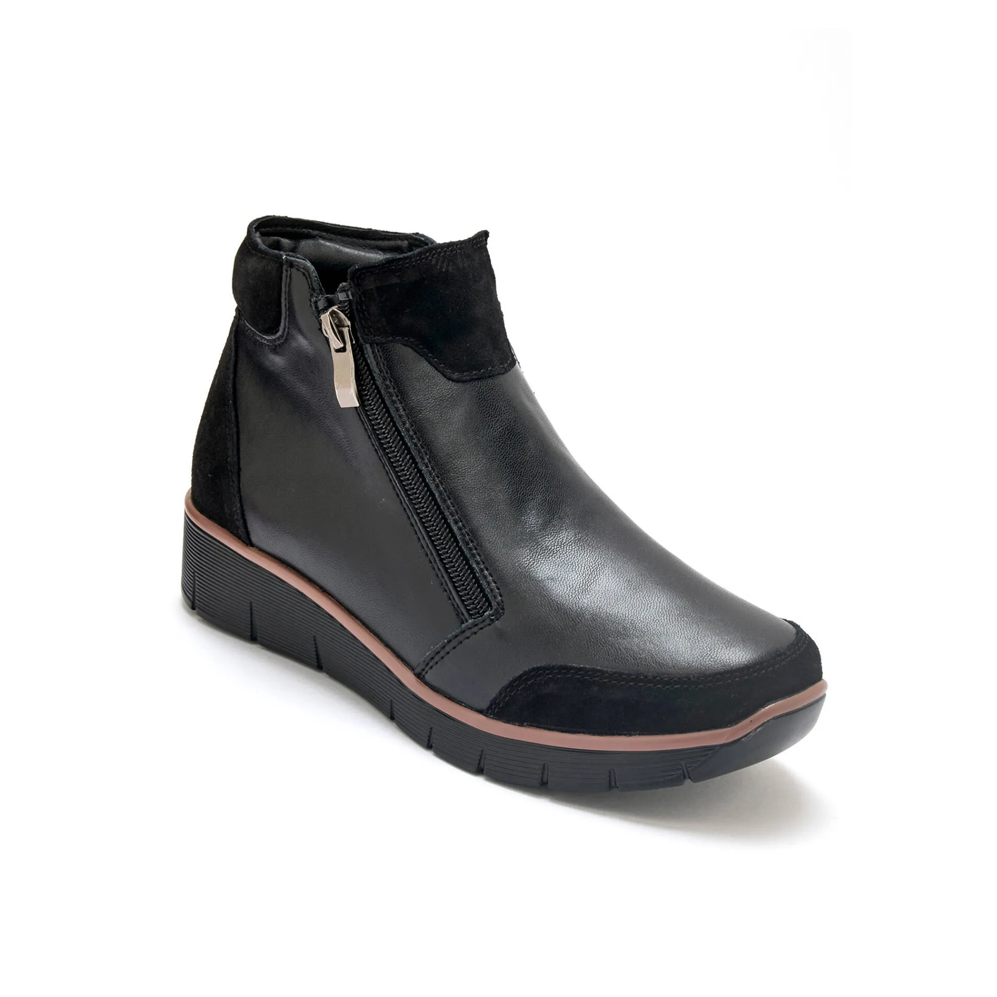 Bottines En Boots|Schoenen<PédiConfort Boots met sleehak en rits in leer en splitleer zwart