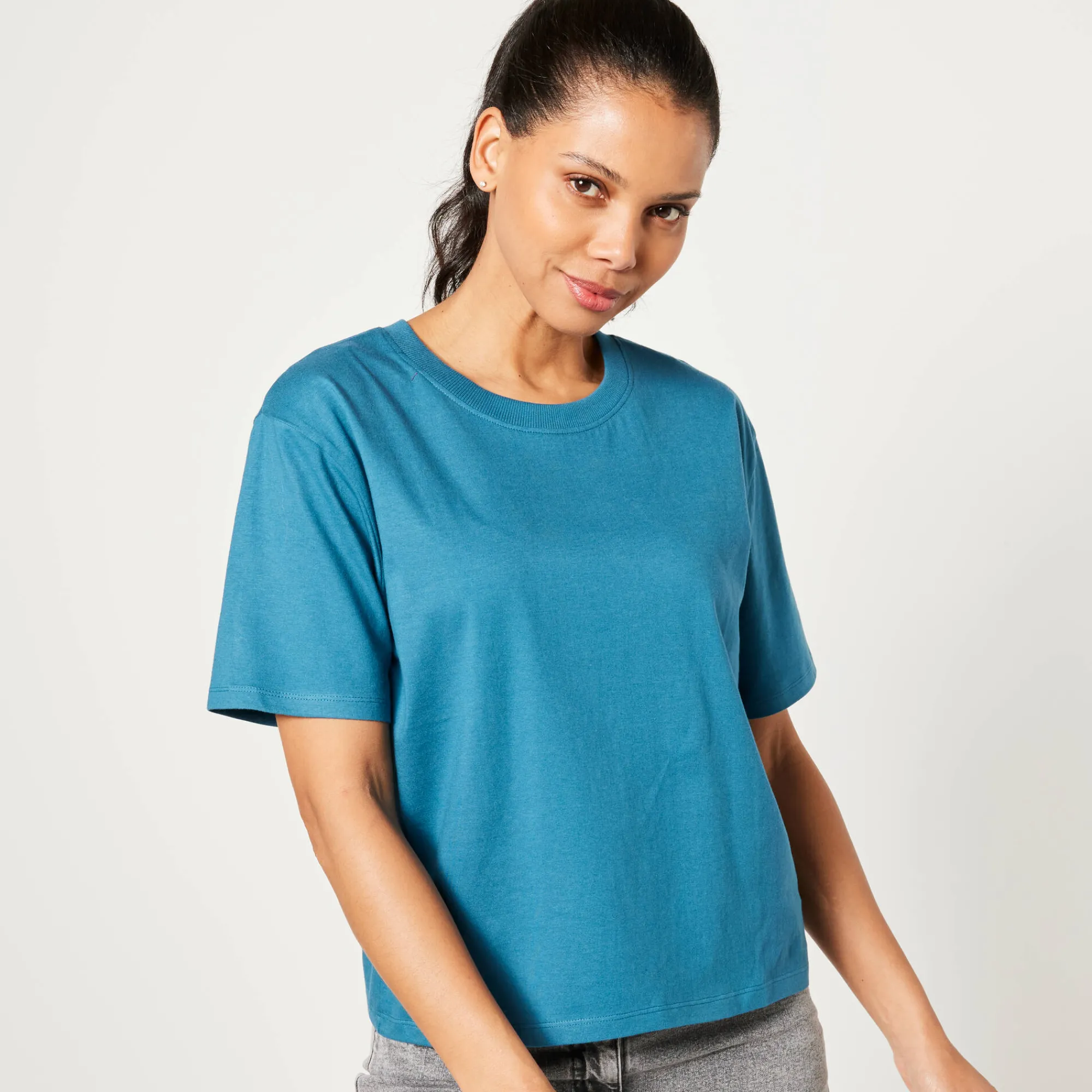 T-Shirt En Topje<Blancheporte Boxy T-shirt met ellebooglange mouwen eendenblauw