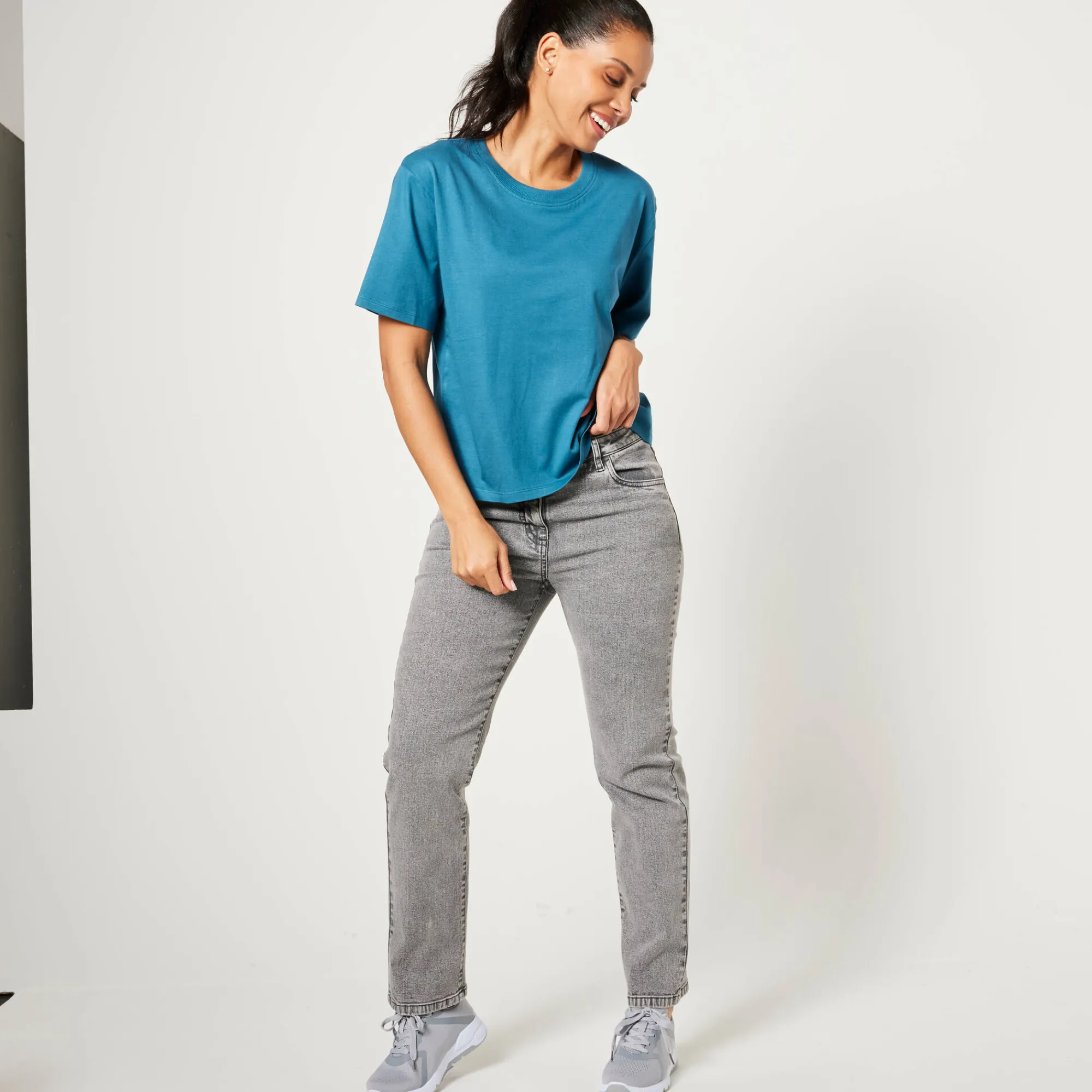 T-Shirt En Topje<Blancheporte Boxy T-shirt met ellebooglange mouwen eendenblauw