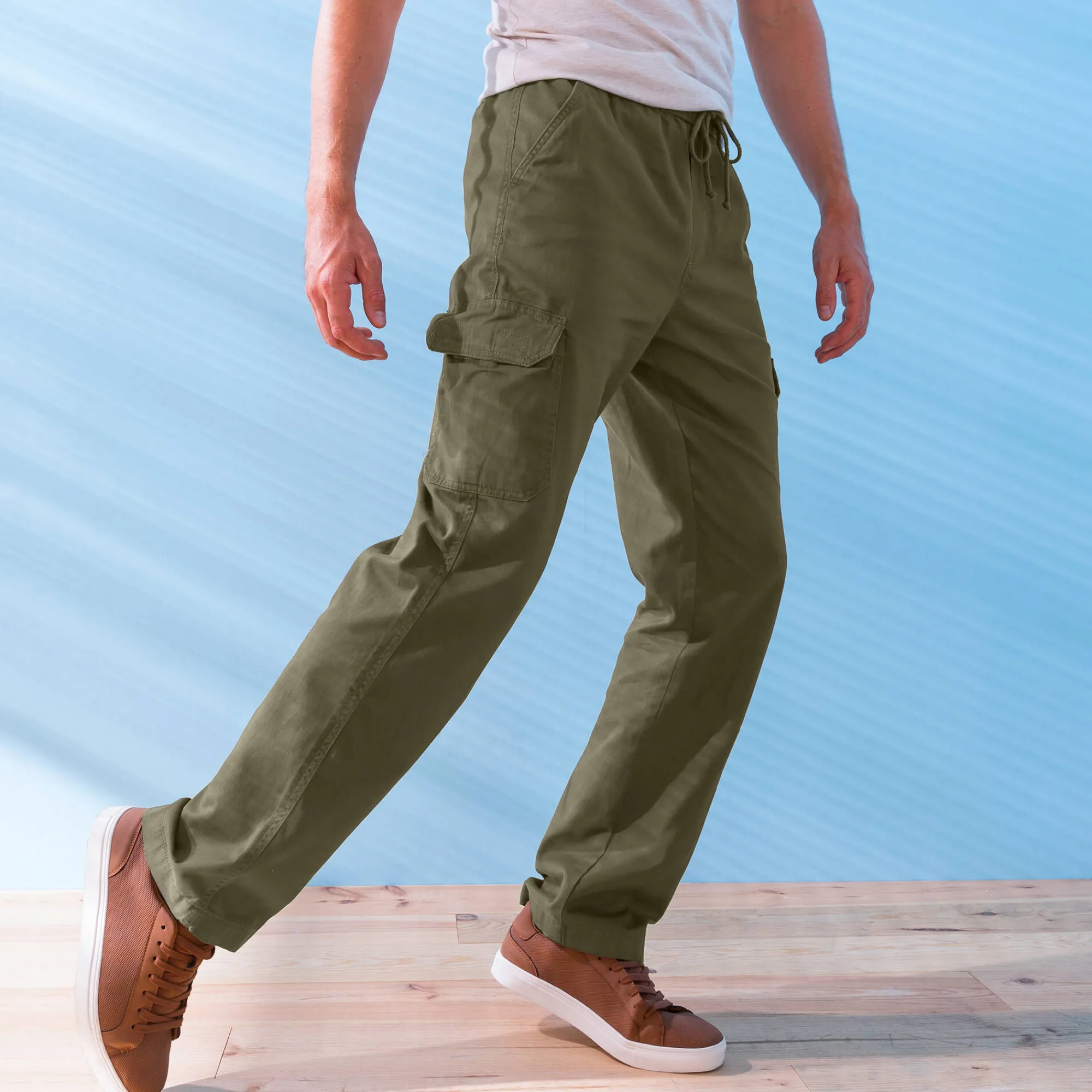 Broek<Blancheporte Broek in cargostijl, elastische gabardine kaki