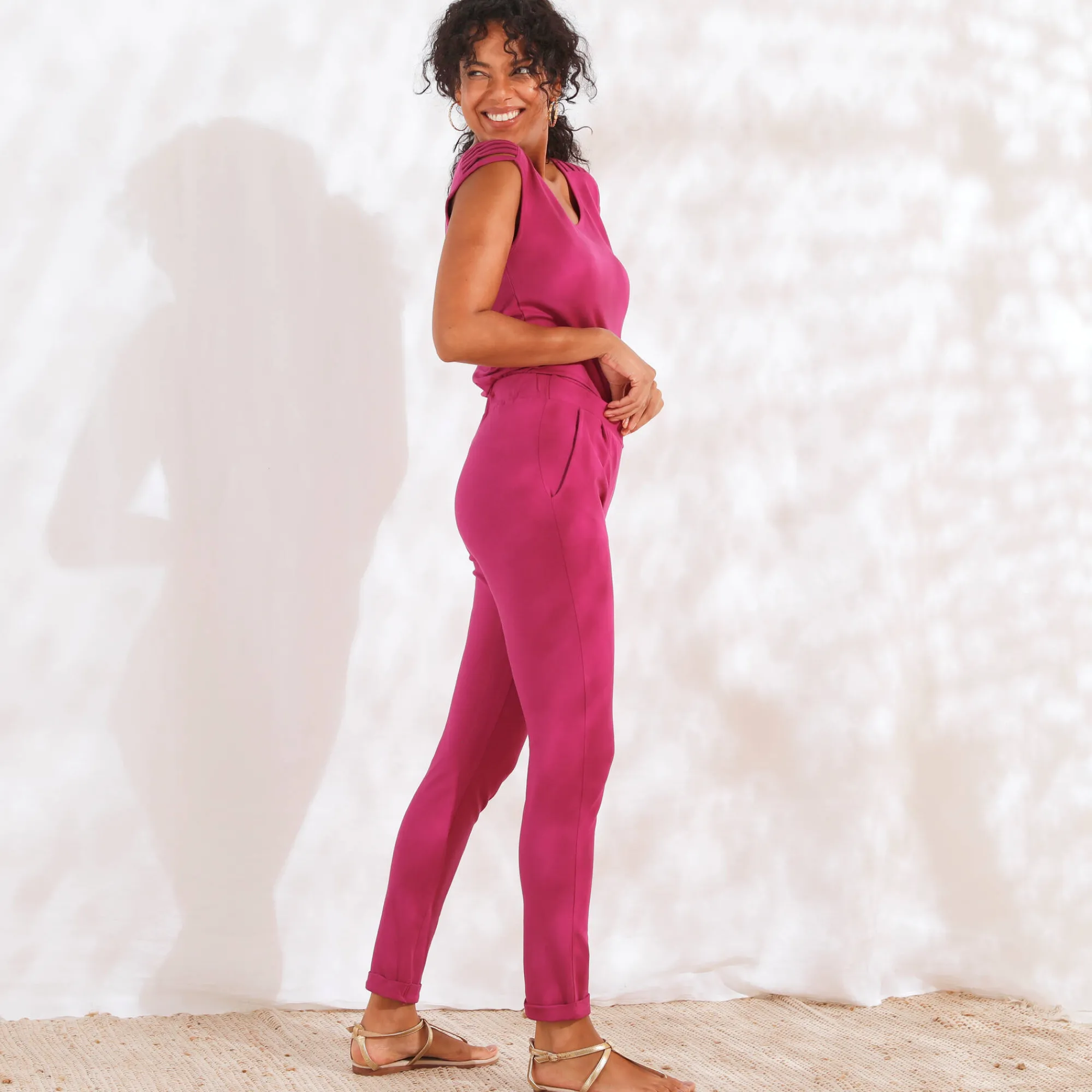 Broek<Blancheporte Broek in effen, soepel tricot met elastische taille violine