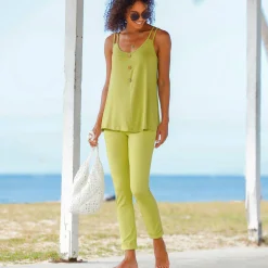 Broek<Blancheporte Broek in effen, soepel tricot met elastische taille mosgroen