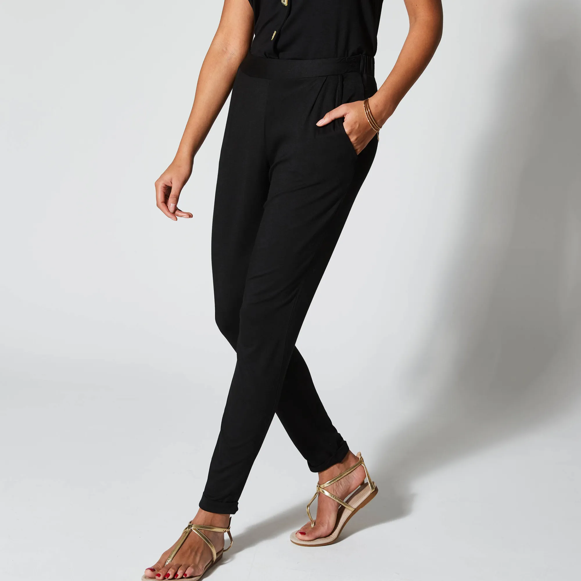 Broek<Blancheporte Broek in effen, soepel tricot met elastische taille zwart