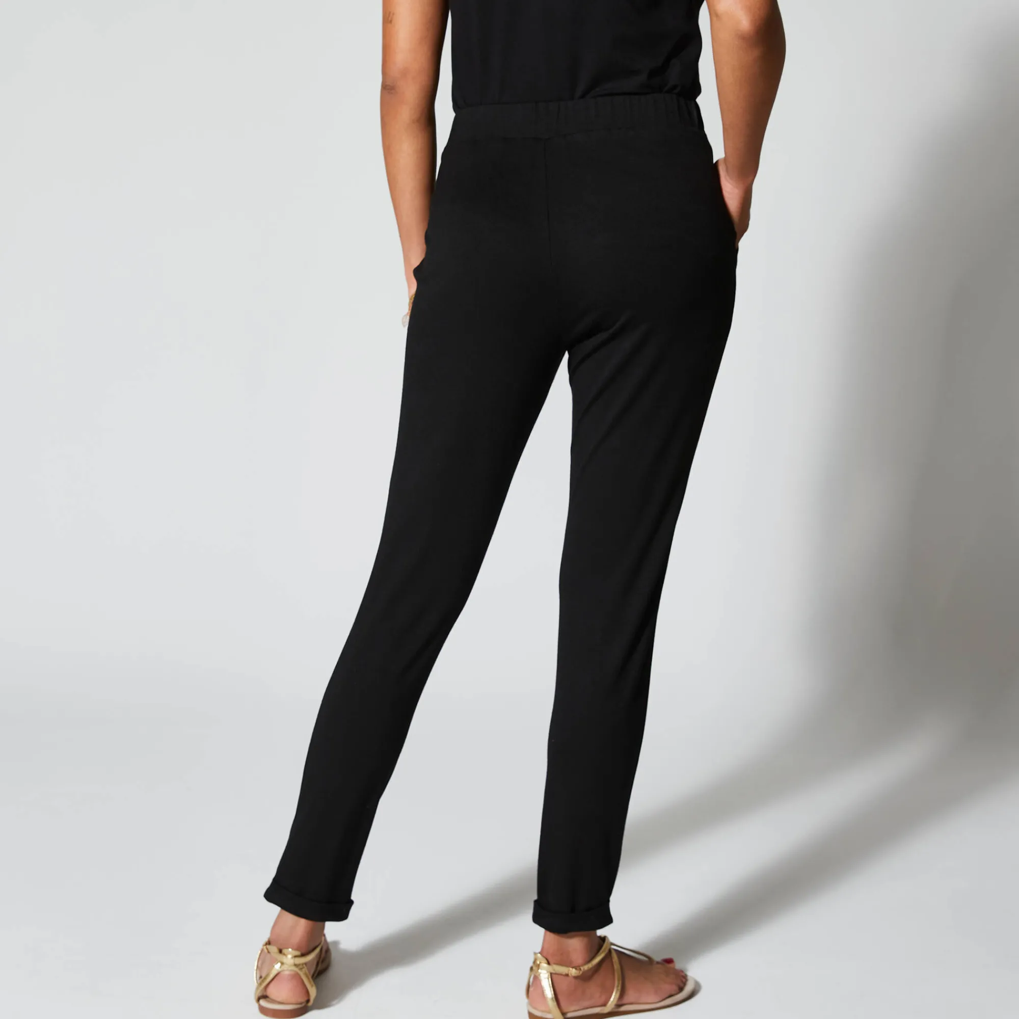 Broek<Blancheporte Broek in effen, soepel tricot met elastische taille zwart