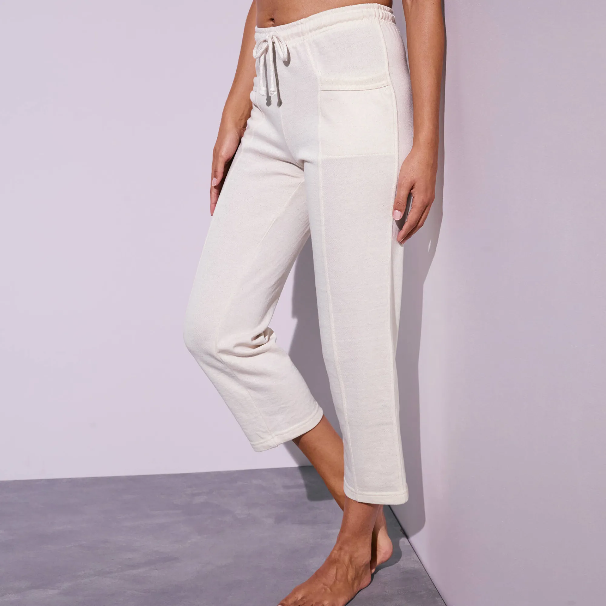 Broek<Blancheporte 7/8-broek in geruwd molton ecru