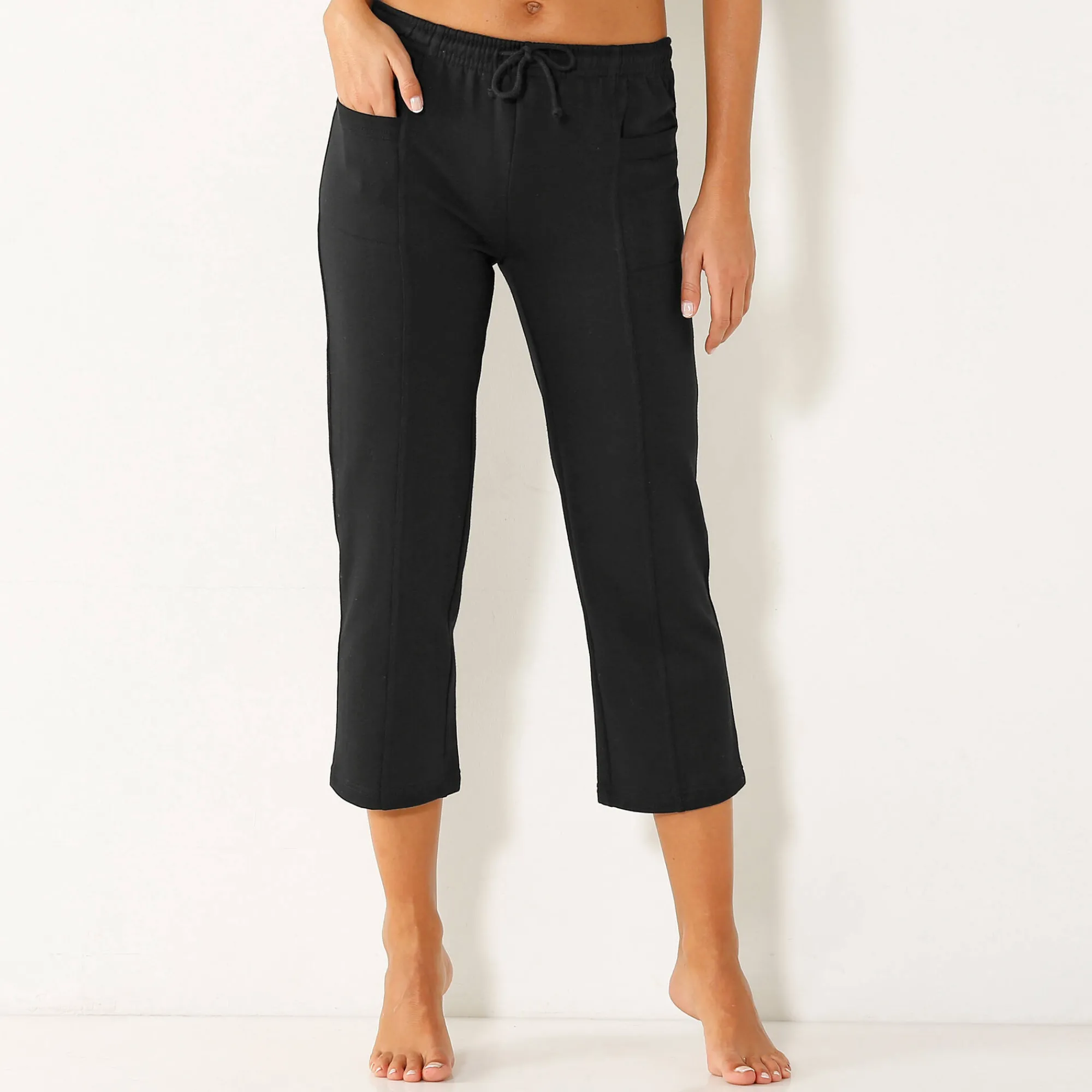 Broek<Blancheporte 7/8-broek in geruwd molton zwart