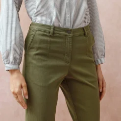 Broek<Blancheporte Broek in 'mom' model met hoge taille, stretch kaki