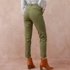 Broek<Blancheporte Broek in 'mom' model met hoge taille, stretch kaki