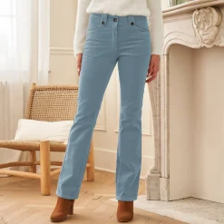 Broek<Blancheporte Broek in ribvelours met recht model blauwgrijs
