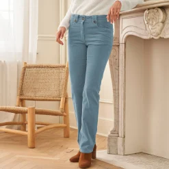 Broek<Blancheporte Broek in ribvelours met recht model blauwgrijs
