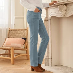 Broek<Blancheporte Broek in ribvelours met recht model blauwgrijs