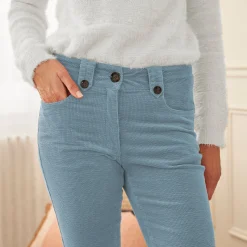Broek<Blancheporte Broek in ribvelours met recht model blauwgrijs