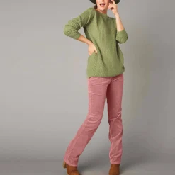 Broek<Blancheporte Broek in ribvelours met recht model grijsroze