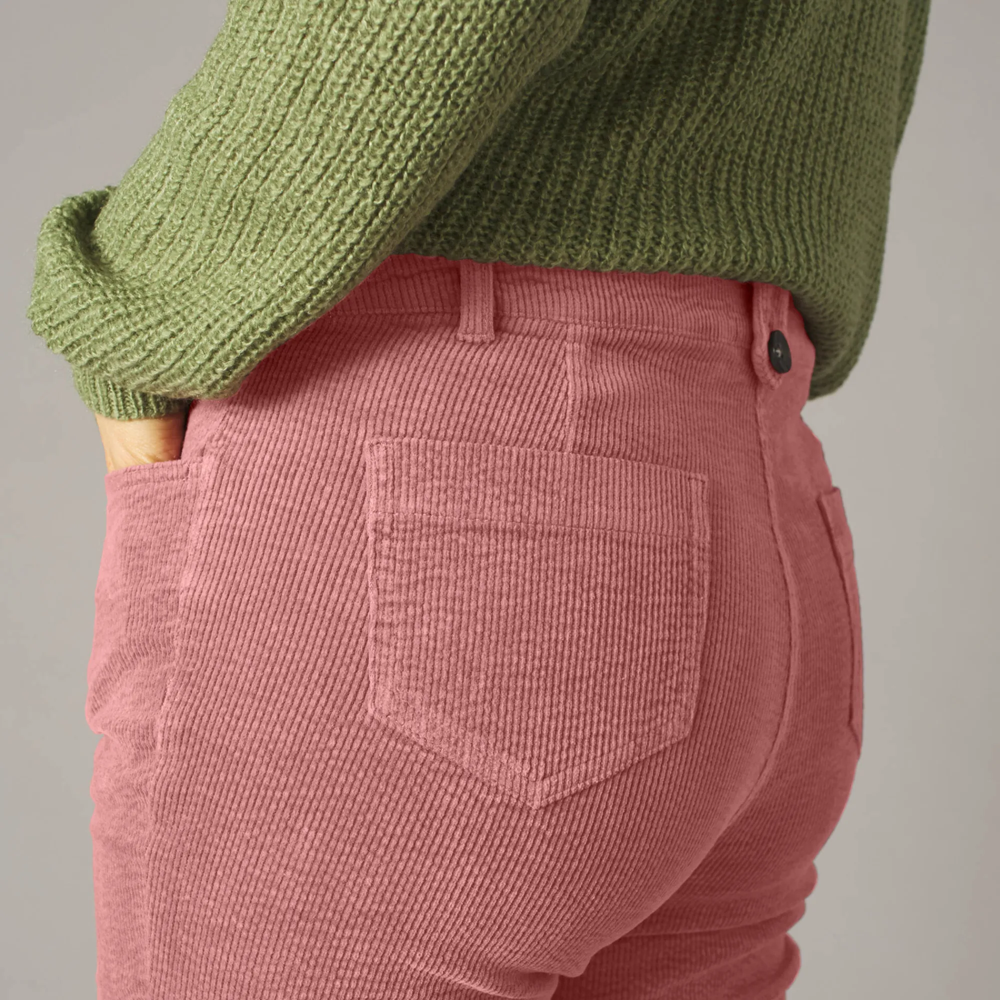 Broek<Blancheporte Broek in ribvelours met recht model grijsroze