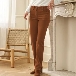 Broek<Blancheporte Broek in ribvelours met recht model karamel