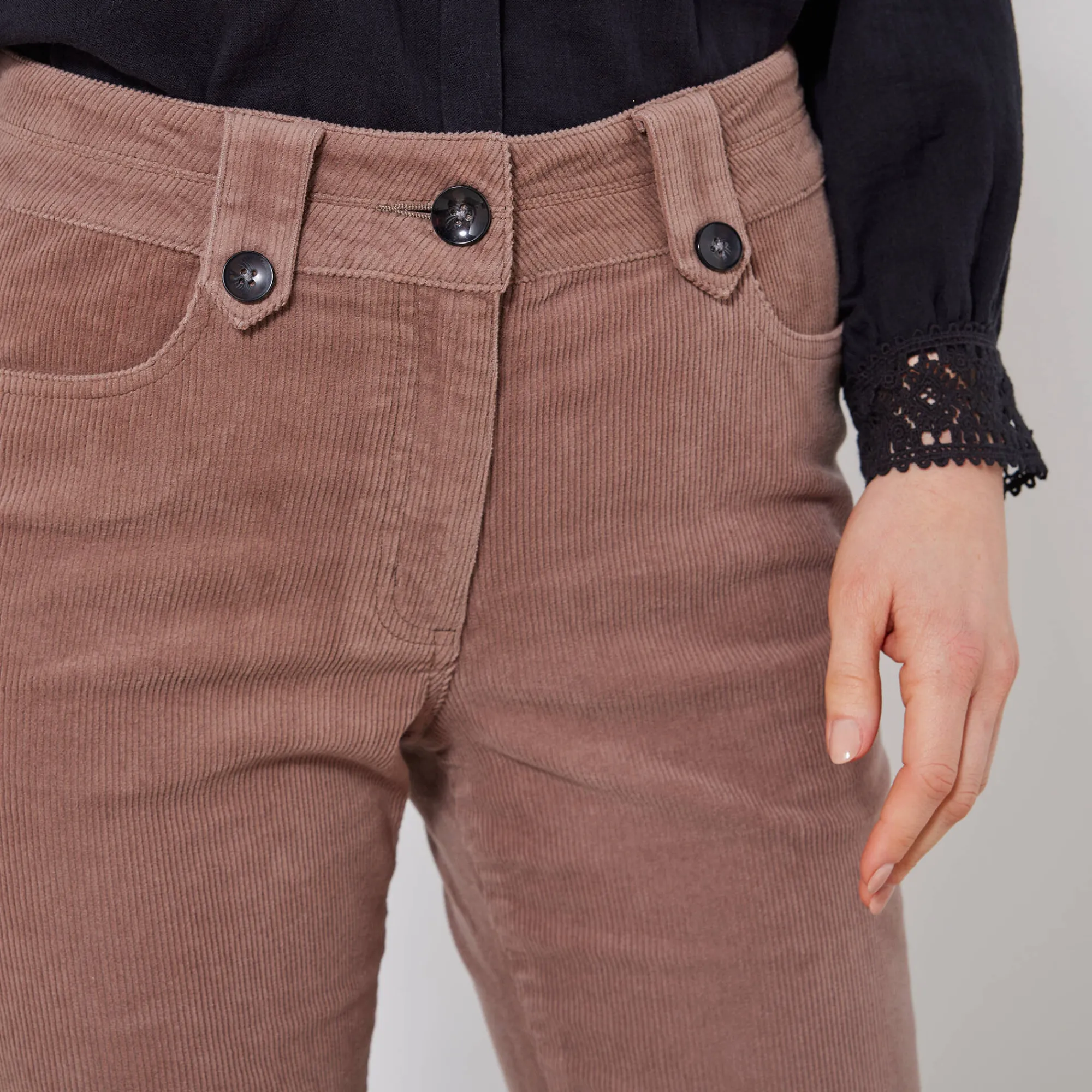Broek<Blancheporte Broek in ribvelours met recht model taupe