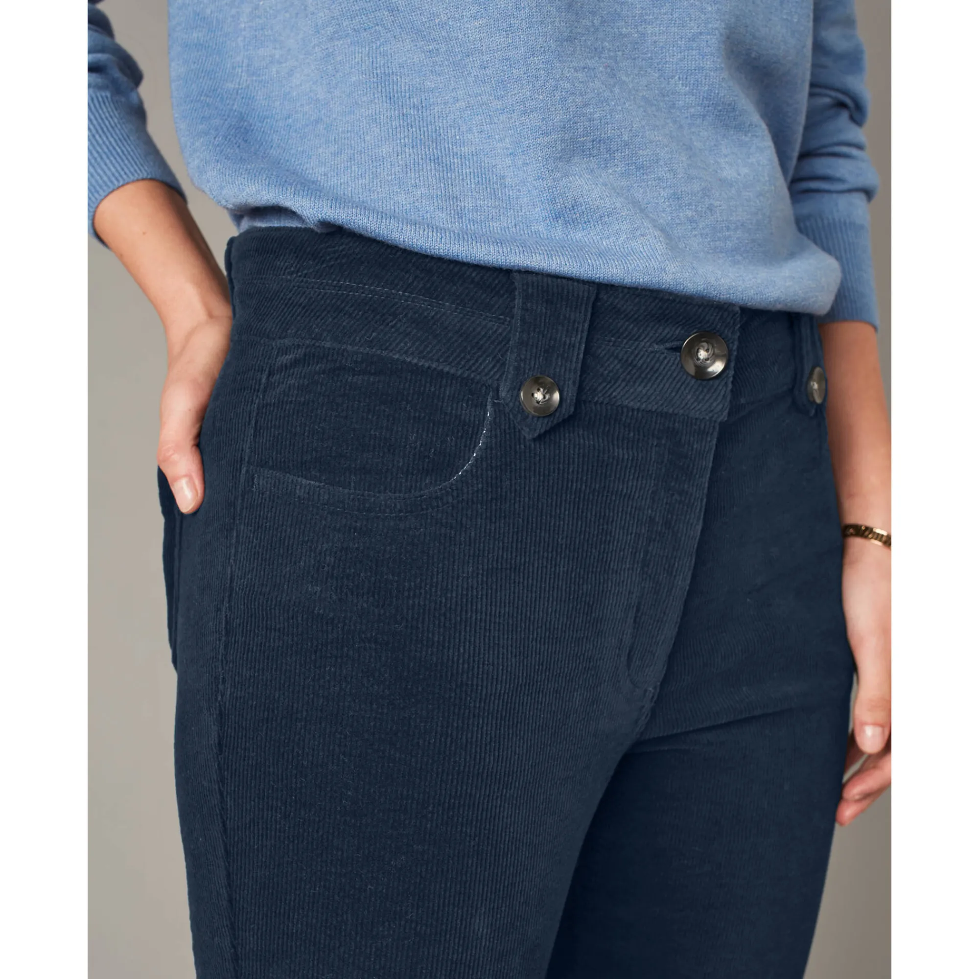 Broek<Blancheporte Broek in ribvelours met recht model marine