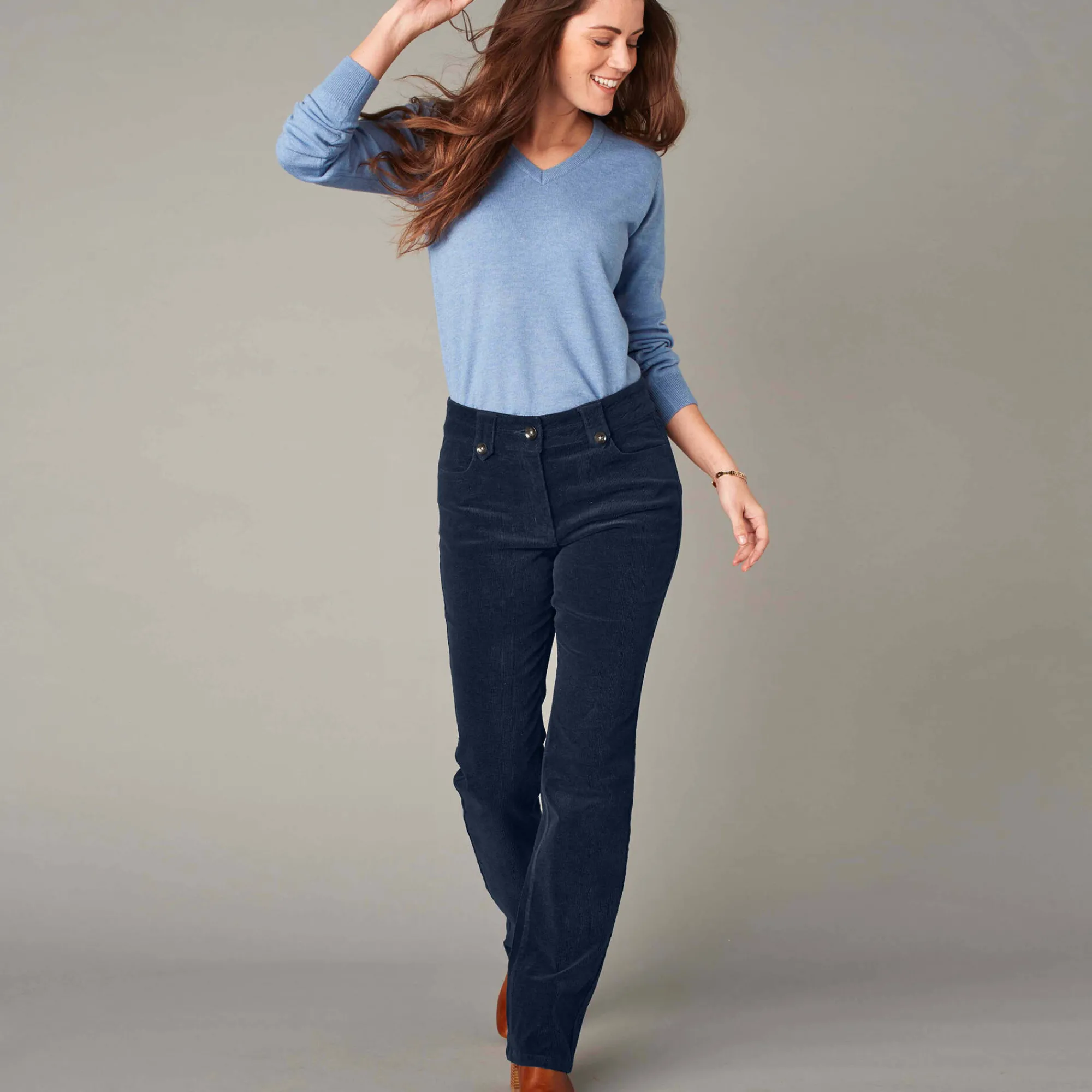 Broek<Blancheporte Broek in ribvelours met recht model marine